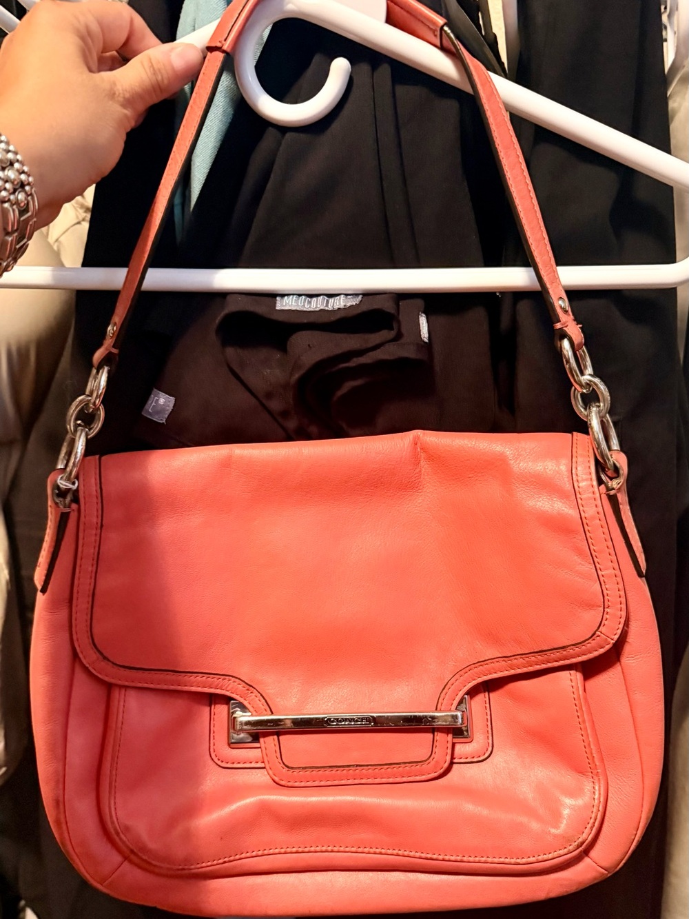 Coach Orange Leather Shoulder Bag with crossbody strap
